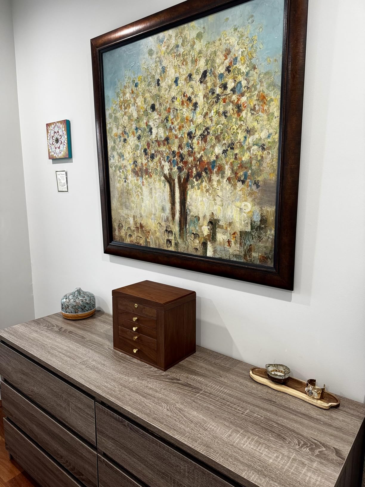 Homruilink Black Walnut Wooden Jewelry Box, Wood Jewelry Organizer with 2 Side Doors Mirror Lockable Classical Style for Watch Necklace Ring Earring Storage customer photo 2