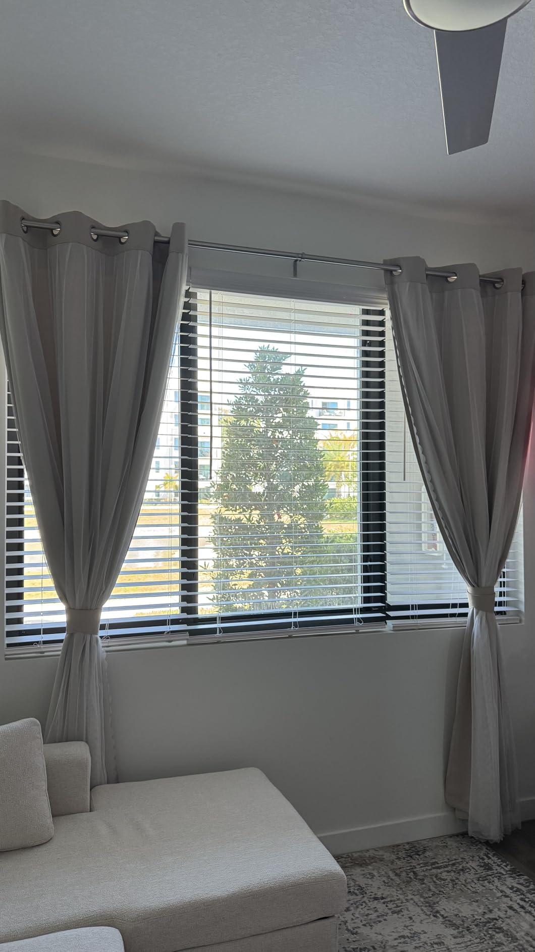 Bujasso Beige 80% Blackout Curtains with Sheer Overlay Mix and Match Double Layer Thermal Insulated Window Panels 95 inch for Living Room Bedroom Beige Drapes with Tiebacks Grommet Top 54