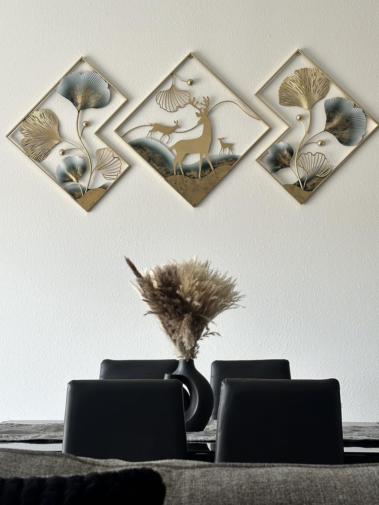 tarkay Metal Wall Art Dining Room Wall Art Decor 3 Piece Large Modern Wall Sculptures 3D Ginkgo Leaf 78x27in customer photo 1