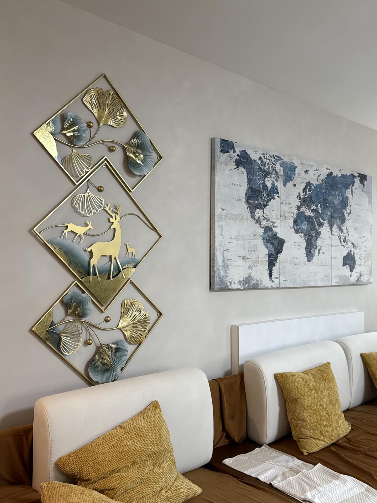 tarkay Metal Wall Art Dining Room Wall Art Decor 3 Piece Large Modern Wall Sculptures 3D Ginkgo Leaf 78x27in customer photo 2