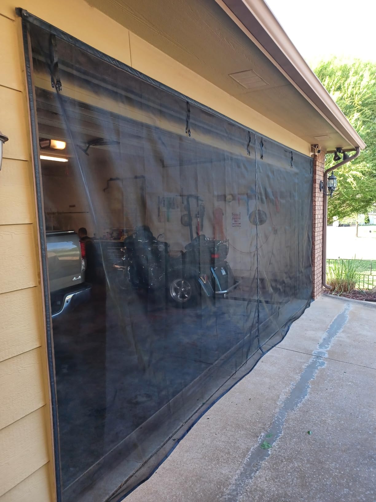 Garage Screen Doors for 2 car garage-16x8FT Fiberglass Durable Heavy Duty Magnetic Garage Door Screen Retractable Hands Free with 6 Roll Up Straps for Patio Workshop Home Gym Sun Room customer photo 2