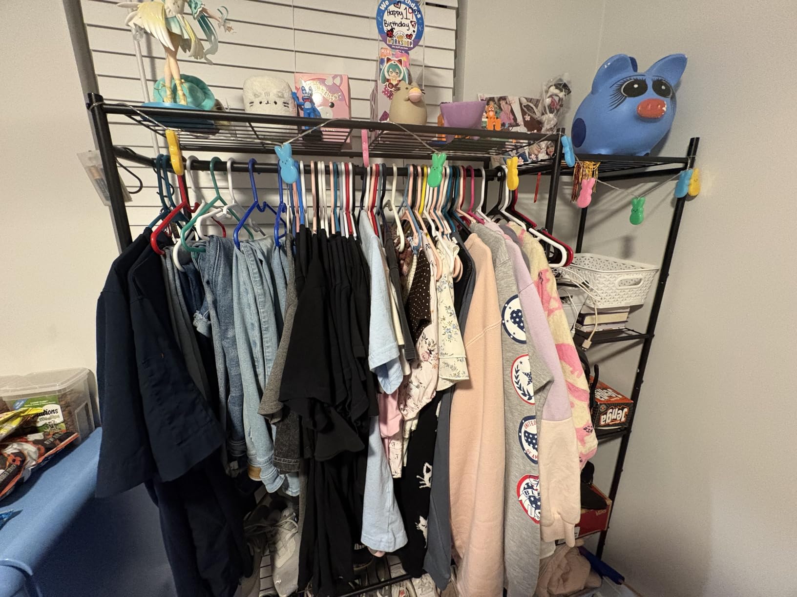 Wardrobe Closet, Portable Clothes Rack with 4 Tiers Shelves, Freestanding Closet Organizers and Storage System with Hanging Rods, Steel Clothing Rack Suitable for Cloakrooms, Bedrooms, Entrances, Black customer photo 1