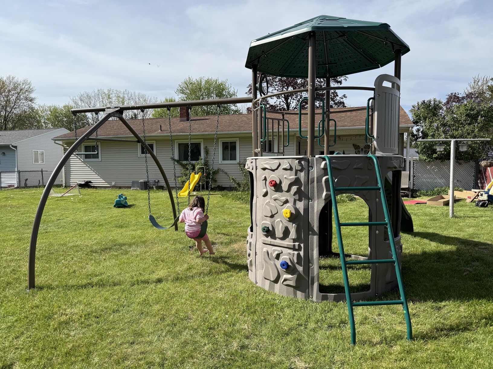 Lifetime Adventure Tower Swing Set Playset, Outdoor Clubhouse with Roof, 9-ft Slide, Climbing Walls, Trapeze Bar & Swings, UV-Protected HDPE & Steel customer photo 2