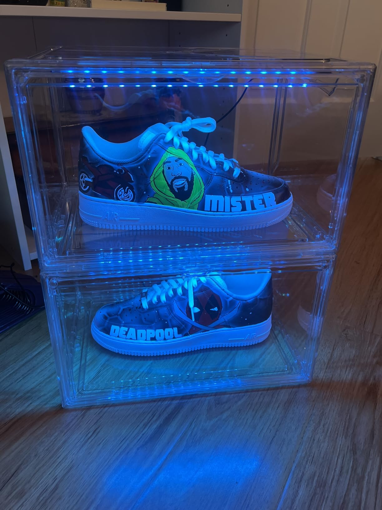 Oltraman Shoe Storage Organizer for Closet, Foldable Shoe Boxes Rack 2 pack, Clear Plastic Stackable Containers Bins Holder, Magnetic Sneaker Shelf for Sneakerheads with LED Lights (Black) customer photo 2