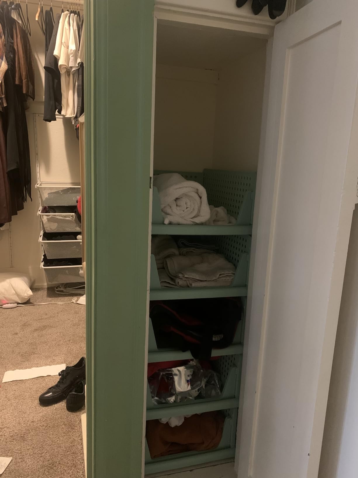 SNSLXH 5 Pack Stackable Closet Storage Basket, Multifunctional & Foldable Closet Organizer for Bathroom Kitchen Laundry Room Wardrobe Storage, Space-Saving Clothes Storage Drawer Organizer, White customer photo 2