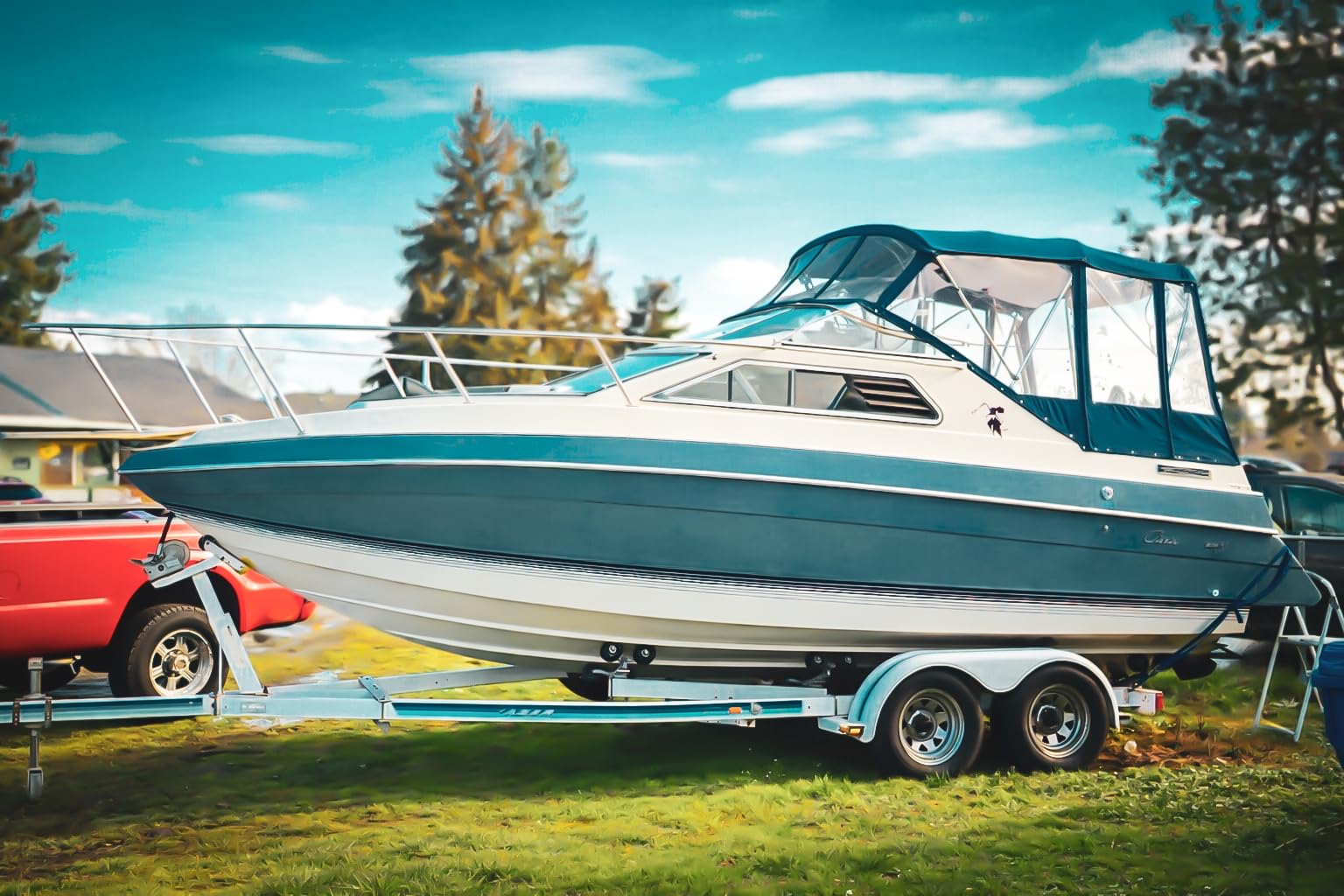 RVMasking Hard Top/T-Top Boat Cover, 1200D Partial Reinforced Waterproof Heavy Duty with Motor Cover for Center Console Boat with T TOP Roof, 24'-26' Long Beam Width up to 106