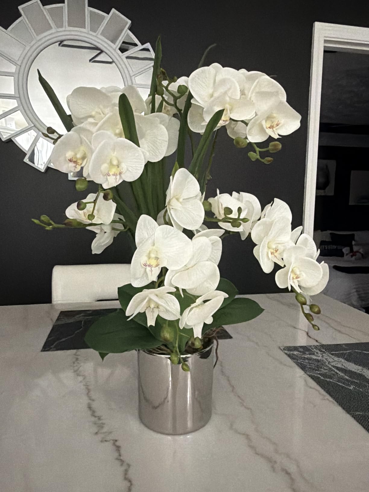 CXGS Artificial Orchid Flower Plants Real Touch Faux Orchids in Ceramic Vase 20.9