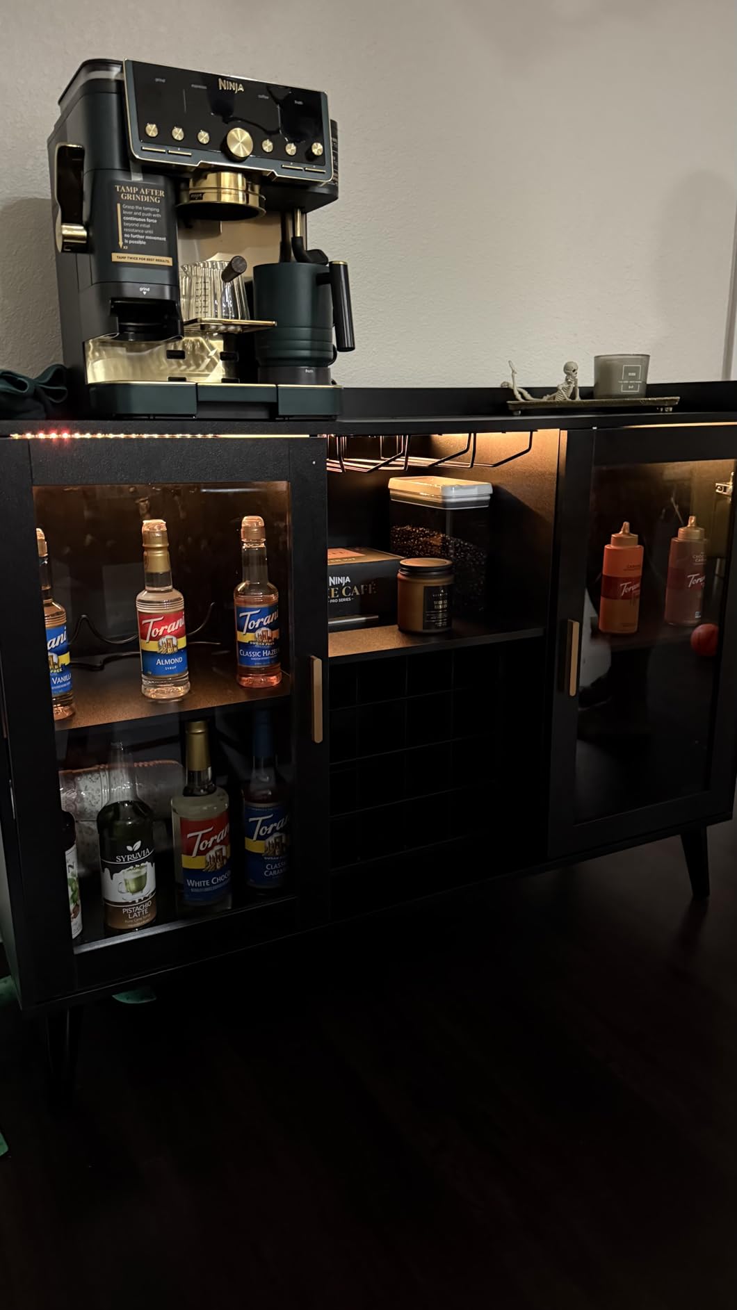 Loomie Wine Bar Cabinet with LED Light, Home Coffee Cabinet with Wine Rack and Glass Holder, Kitchen Buffet Sideboard (Black) customer photo 1