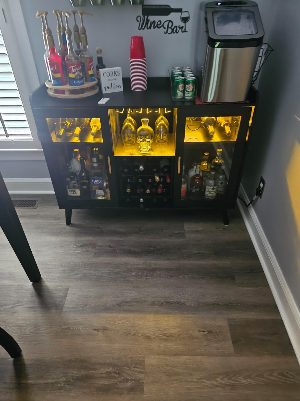 Loomie Wine Bar Cabinet with LED Light, Home Coffee Cabinet with Wine Rack and Glass Holder, Kitchen Buffet Sideboard (Black) customer photo 2