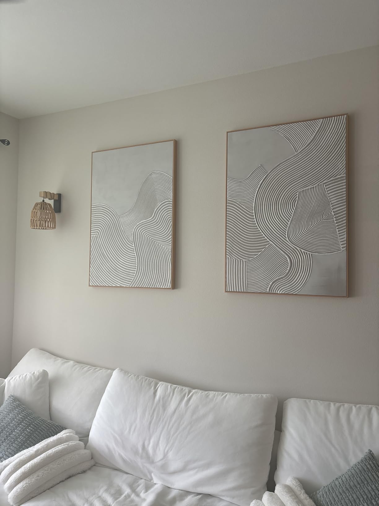 Framed Neutral Abstract Wall-Art Painting - Large Abstract Canvas Wall Decor 3D Curve Illustrations Hand painting for Living Room, Bedroom, Office - 2 Piece 28 x 40 Inch, Ready to Hang customer photo 1