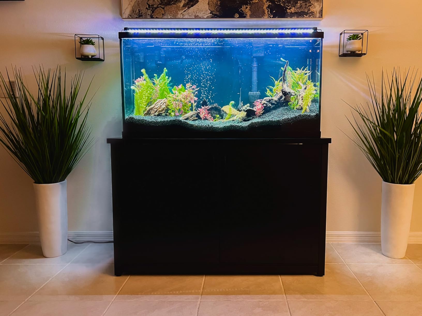 TC-HOMENY 55-75 Gallon Fish Tank Stand, Aquarium Stand with Charging Station and Large Storage Cabinet, 1200LBS Capacity, 5-75 Gallon Tank Stand, Fit for Living Room, 29