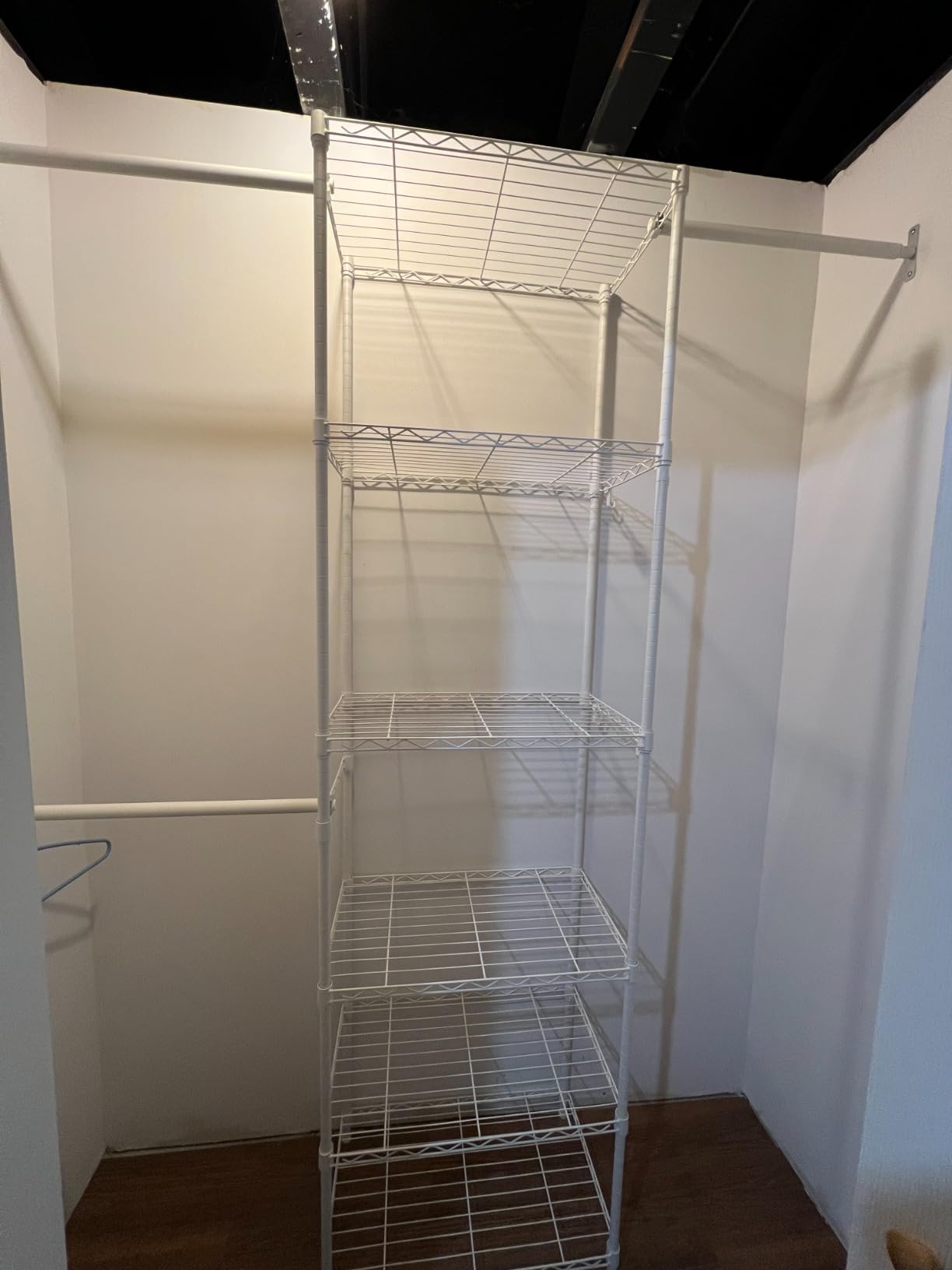 Ulif M2 Wall Mounted Closet System, Clothes Rack Mounted onto the Wall with 4 Expandable Hanger Rods and 5 Metal Shelves, Clothing Organizer Storage in (70.8-102.3)