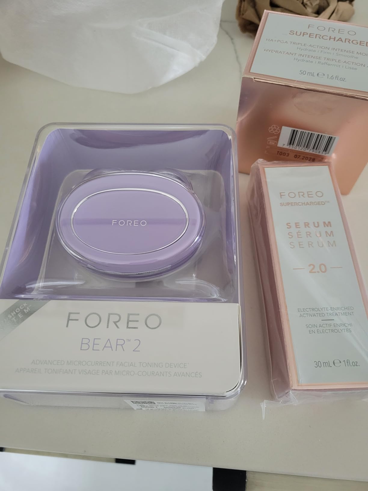 FOREO Total Facelift Bundle - BEAR 2 Advanced Microcurrent Facial Device + SUPERCHARGED SERUM 2.0 1 oz + SUPERCHARGED HA+PGA Triple Action Intense Moisturizer 0.5 oz - Anti Aging - Skin Care Tools customer photo 2