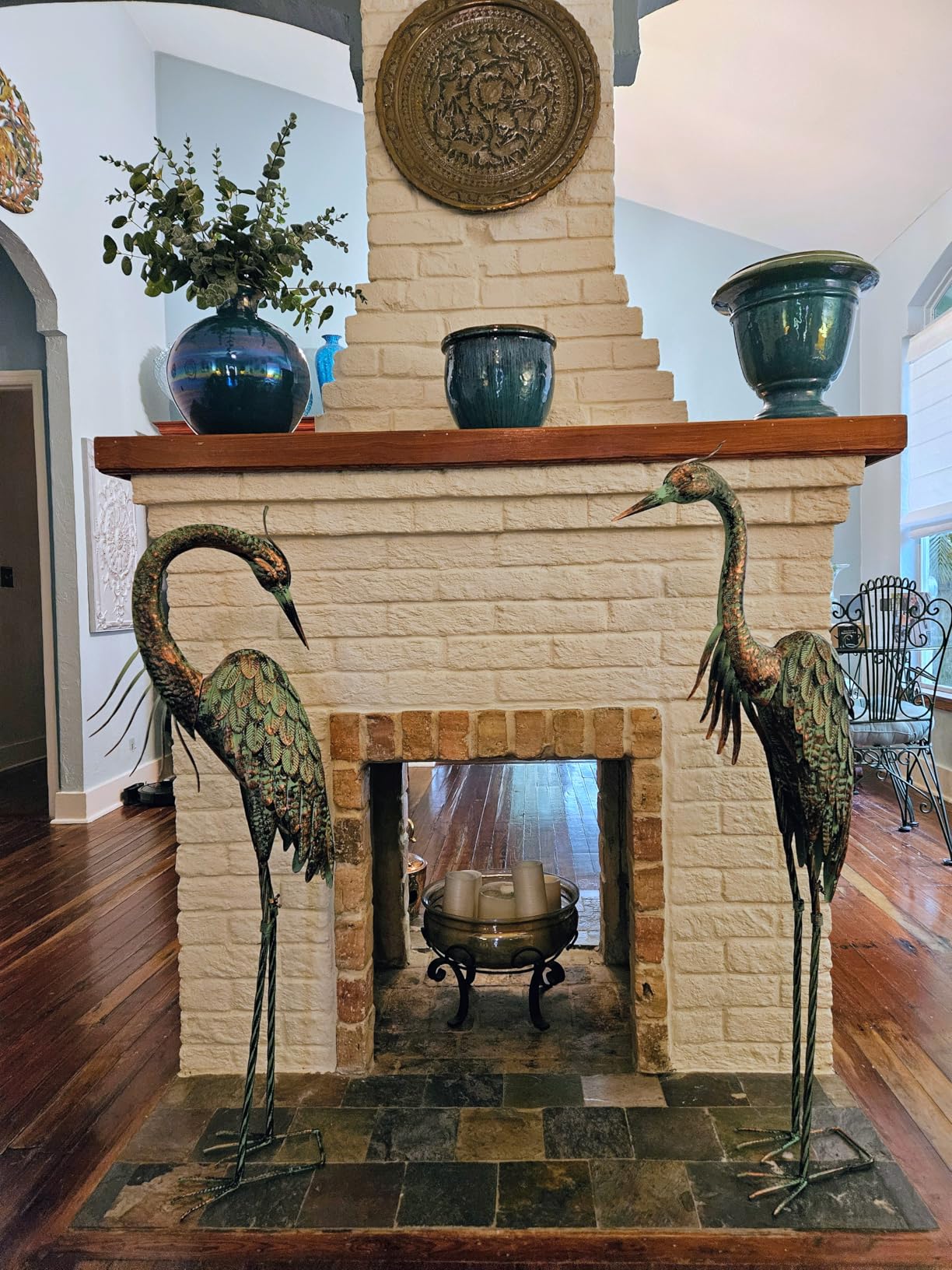 Kircust Metal Crane Statues - Set of 2 Bronze Heron Sculptures for Garden, Patio, or Yard Decor - 27.56