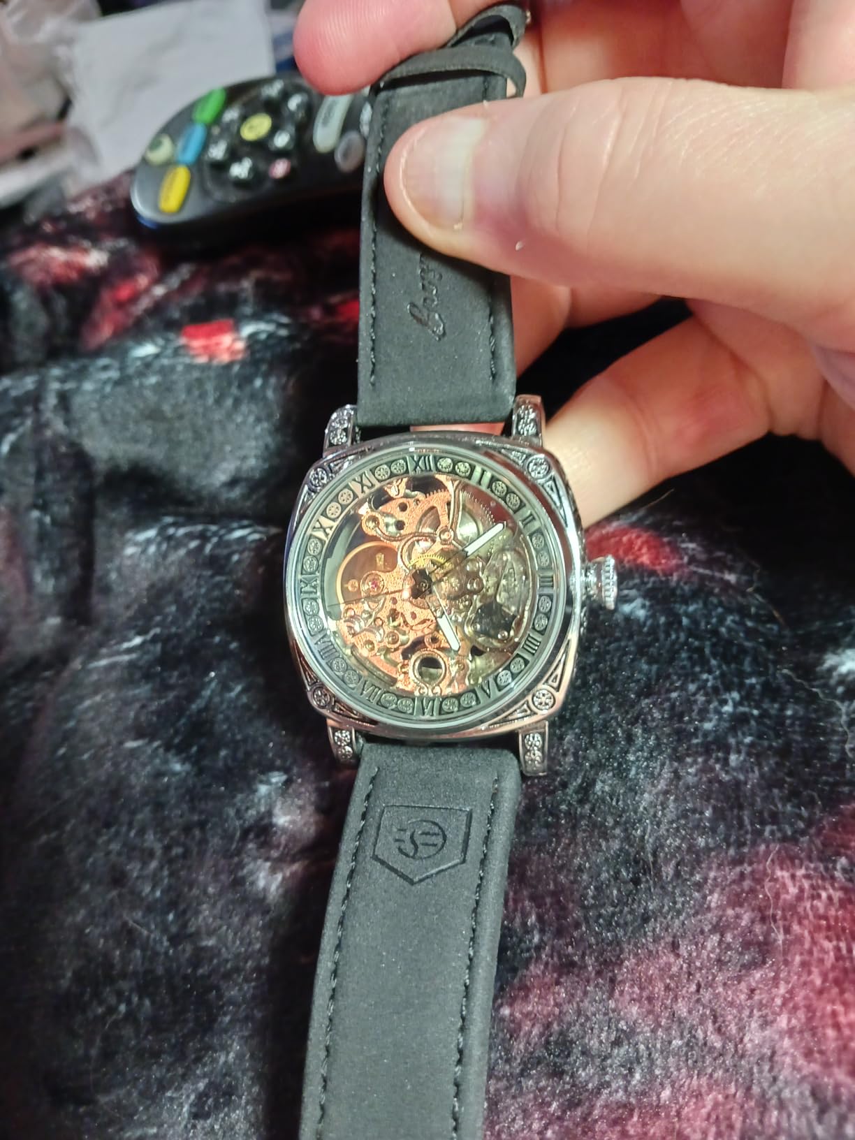 Watches for Man, Square Retro Mechanical Watch Self-Wind Carved, Skeleton Automatic Watches Vintage Leather Strap Wristwatch customer photo 2