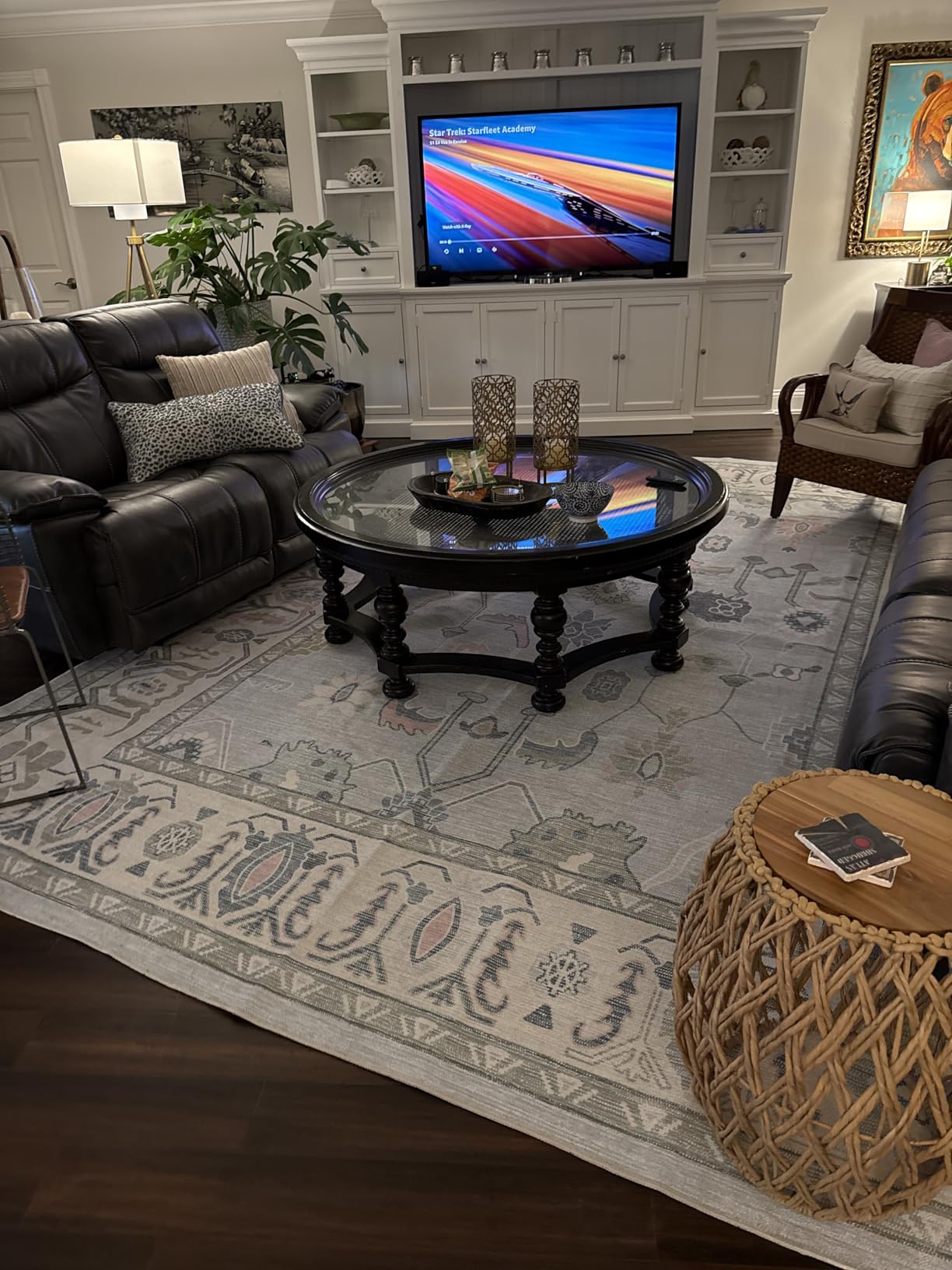 Fame Living Cream Blue Oushak Rug, Modern, Vintage, Turkish, Eclectic, Floral, Pastel, Washable, Area Rugs for Living Room, Dining, Bedroom, Nursery, Girls, Boys, 5'9