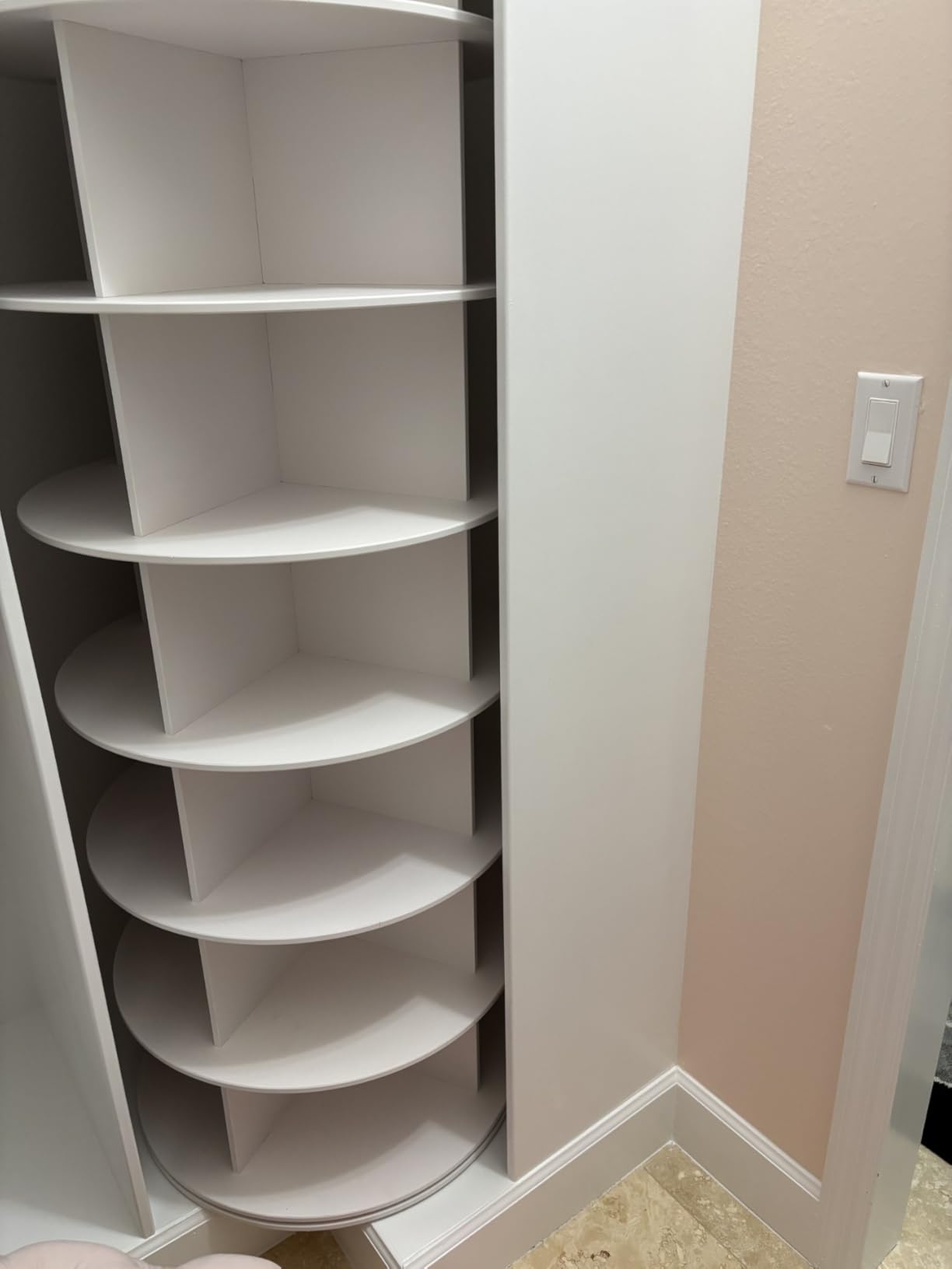 SpaceAid 7 Tier Rotating Shoe Rack Tower, Spinning Shoe Display Lazy Susan, Revolving 360 Shoe Rack Storage Round Carousel, Vertical Handbag Rotate Shoes Closet Organization (7-Tier White) customer photo 1