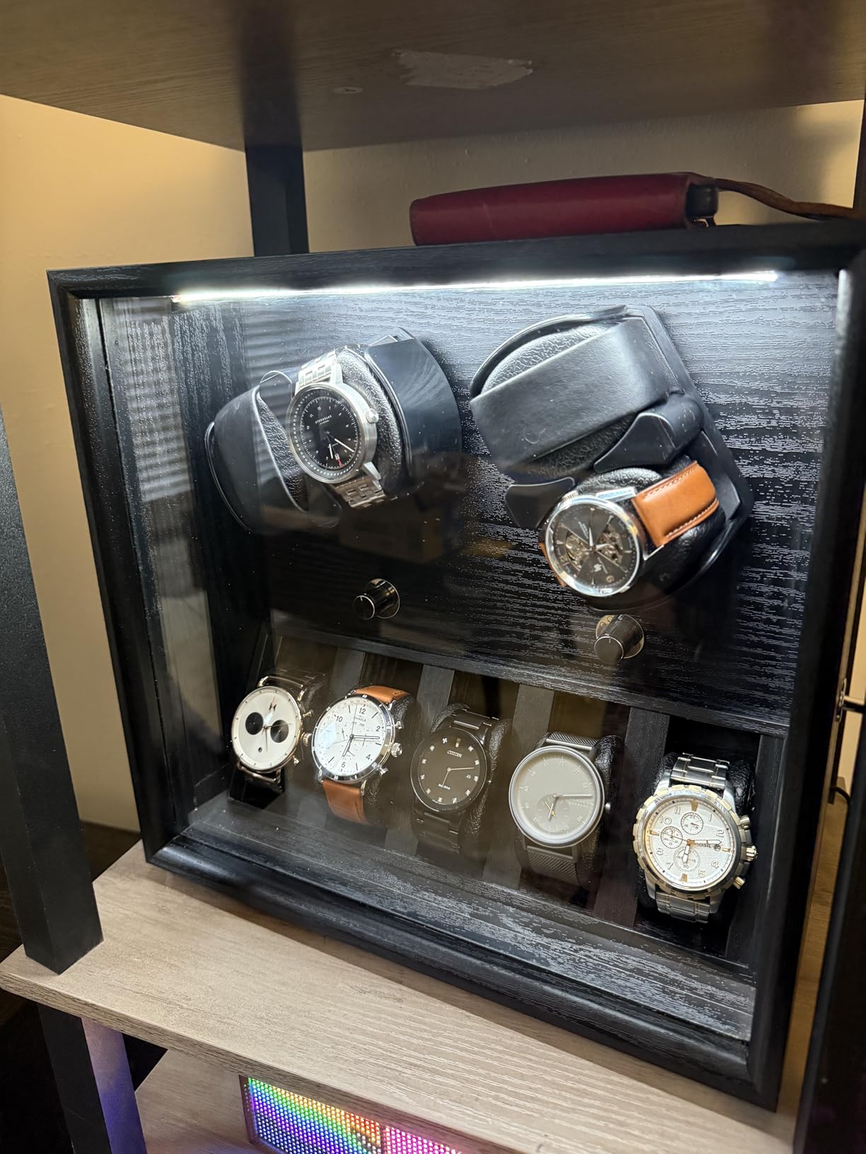 Oryx Watch Winder for 4/6/9 Automatic Watches, Rotating Watch Box 5 Rotation Modes Setting Display Case with Extra Watch Storages and LED Light, Lockable Winders USB Powered Super Quiet Mabuchi Motor customer photo 1