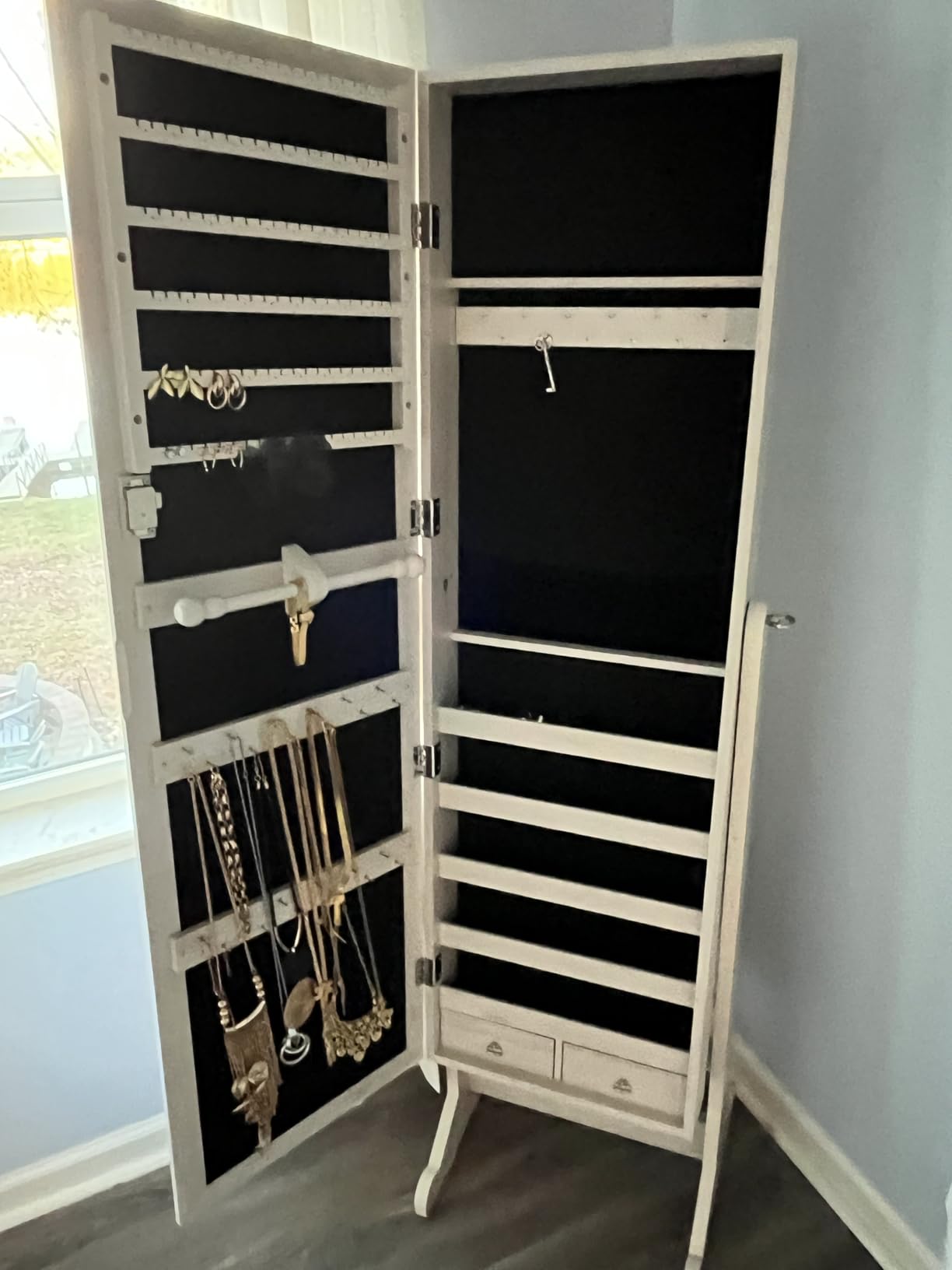 Best Choice Products Freestanding Jewelry Armoire Cabinet, Full Length Standing Mirror, Lockable Makeup Storage Organizer, w/Velvet Lining, 3 Angles, Lock, Accessory Pouch, 5 Shelves - Gray Oak customer photo 1