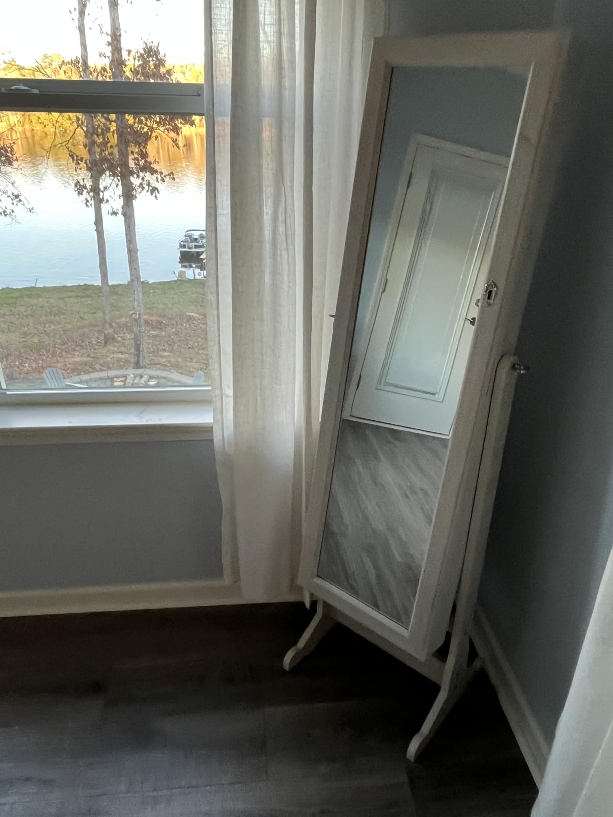 Best Choice Products Freestanding Jewelry Armoire Cabinet, Full Length Standing Mirror, Lockable Makeup Storage Organizer, w/Velvet Lining, 3 Angles, Lock, Accessory Pouch, 5 Shelves - Gray Oak customer photo 2