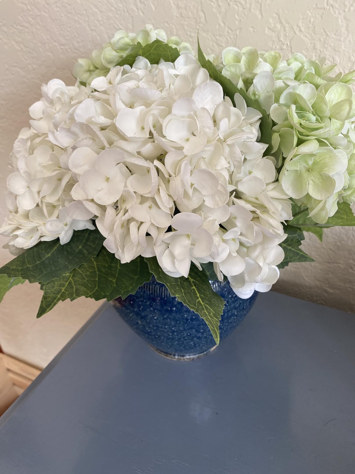 MARTINE MALL 3Pcs 21in Hydrangea Artificial Flowers, Latex Real Touch Hydrangeas Lifelike Large Hydrangea Flowers for Home Decor Party Arrangements Wedding Bouquets Centerpieces (Blue) customer photo 1
