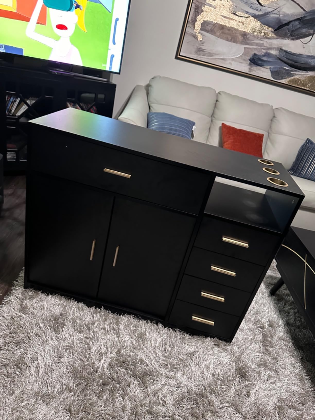 OmySalon Salon Station Free Standing Cabinet, Barber Hair Styling Stations, Beauty Spa Equipment with 5 Drawers, 1 Storage Cabinet, 3 Hair Dryer Holders customer photo 1