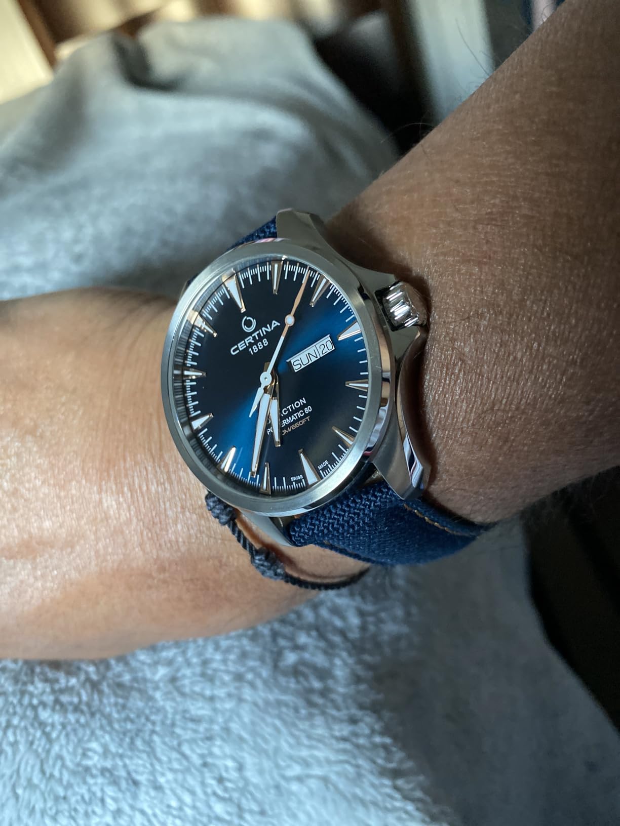 Certina Mens DS Action Day-Date Powermatic 80 Stainless Steel Swiss Automatic Watch Blue Plastic Band (C0324301804101) customer photo 2