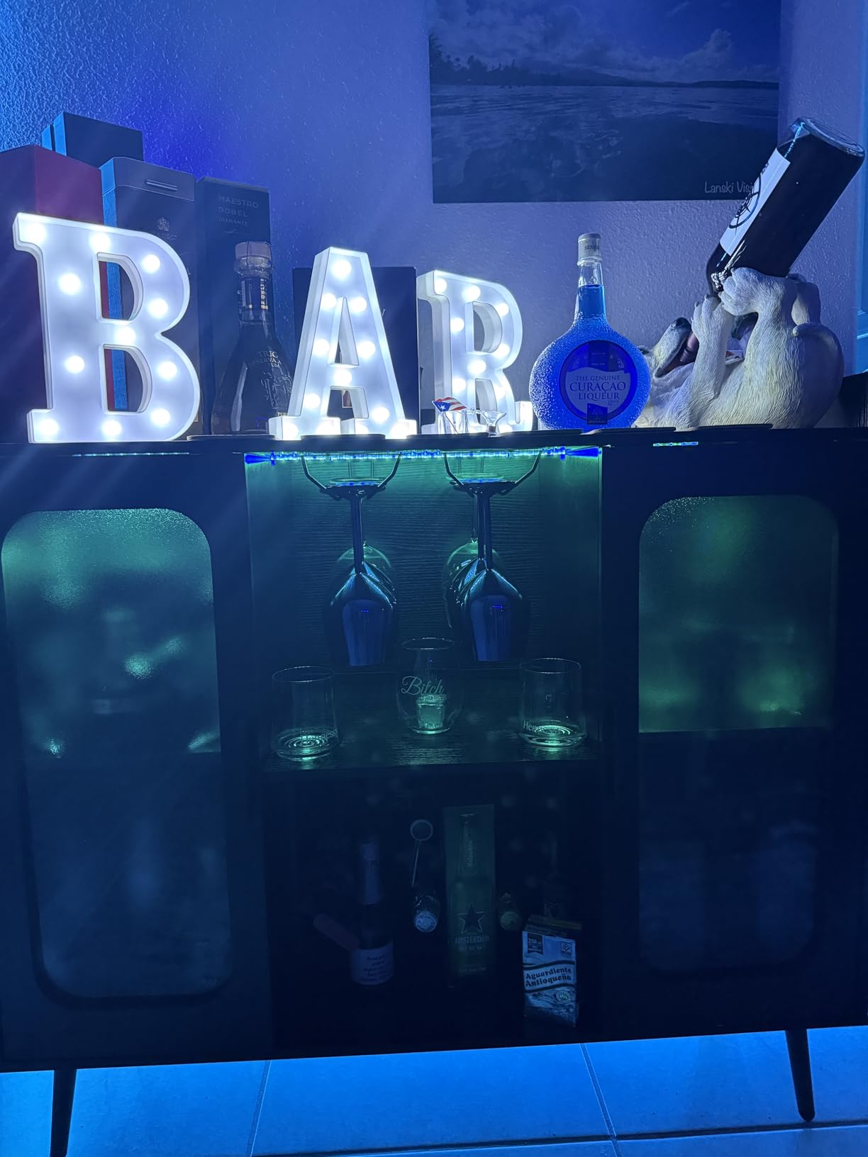 Liquor Cabinet Bar with Power Outlet and LED Light, Wine Bar Cabinet with Wine and Glasses Rack, Home Coffee Bar Cabinet customer photo 1