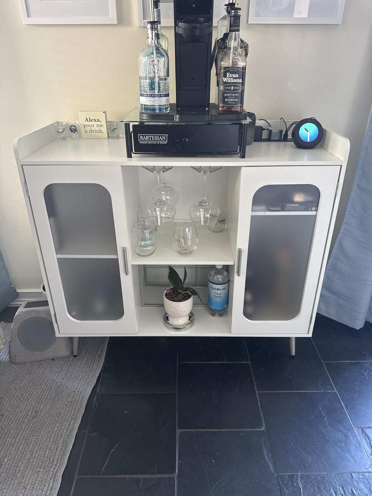 Liquor Cabinet Bar with Power Outlet and LED Light, Wine Bar Cabinet with Wine and Glasses Rack, Home Coffee Bar Cabinet customer photo 2