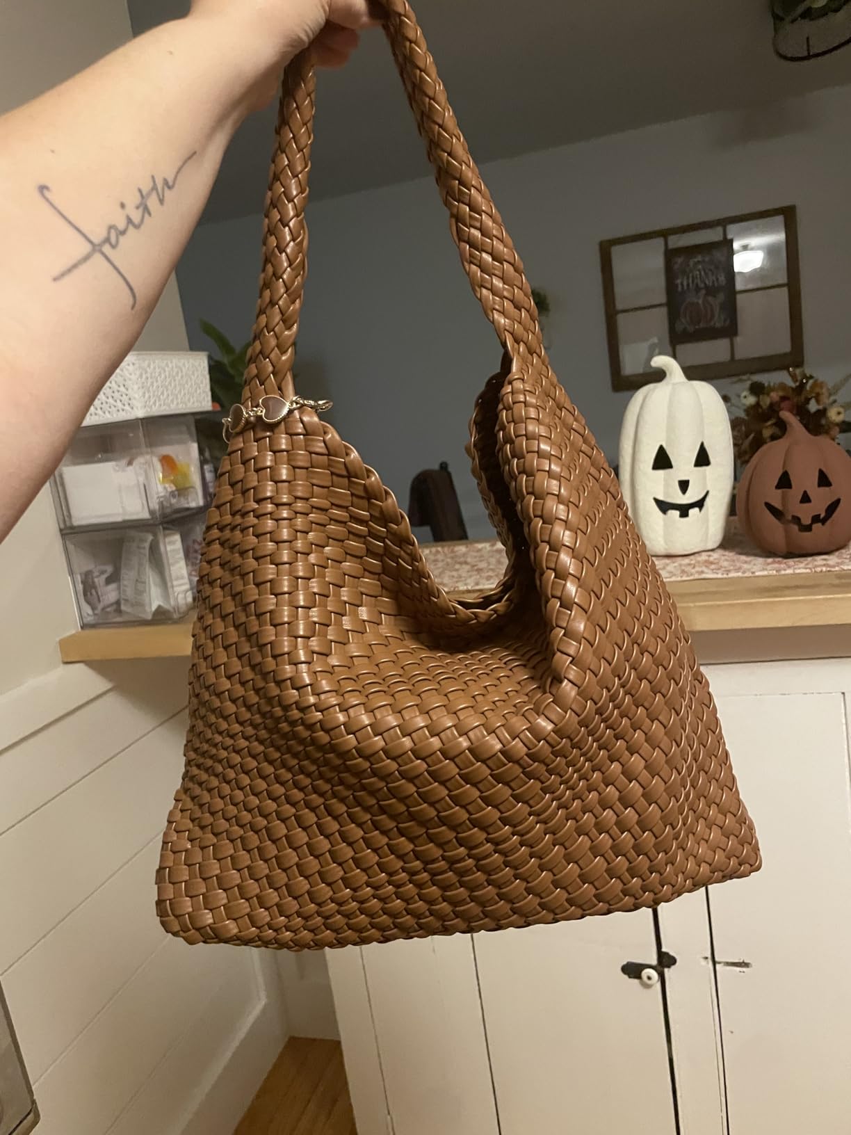 Large Woven Tote Bag for Women Weave Purse Woven Leather Handbag customer photo 2