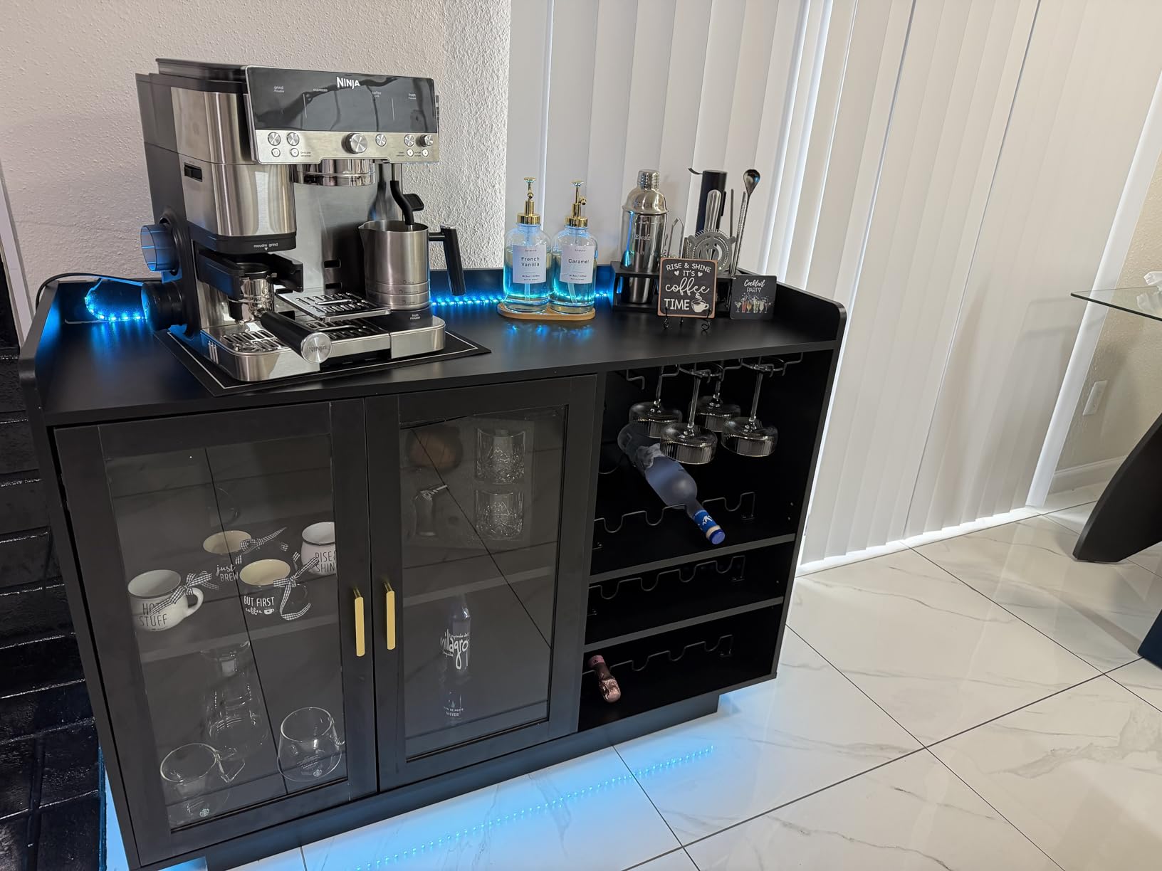 Loomie Wine Bar Cabinet with LED Lights, Floating Coffee Bar with Glass Rack and Removable Wine Racks, Modern Buffet Sideboard customer photo 1