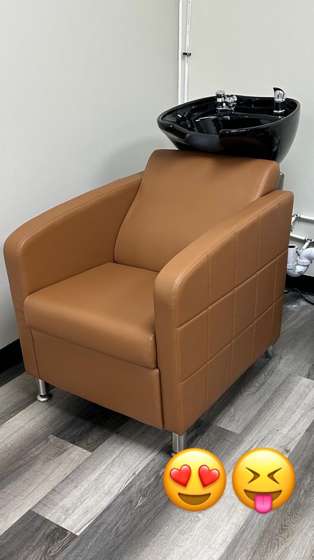 OmySalon Salon Shampoo Bowl and Chair, Extra Wide Seat & Porcelain Hair Washing Sink, Shampoo Unit for Beauty Spa Barbershop, Camel customer photo 2