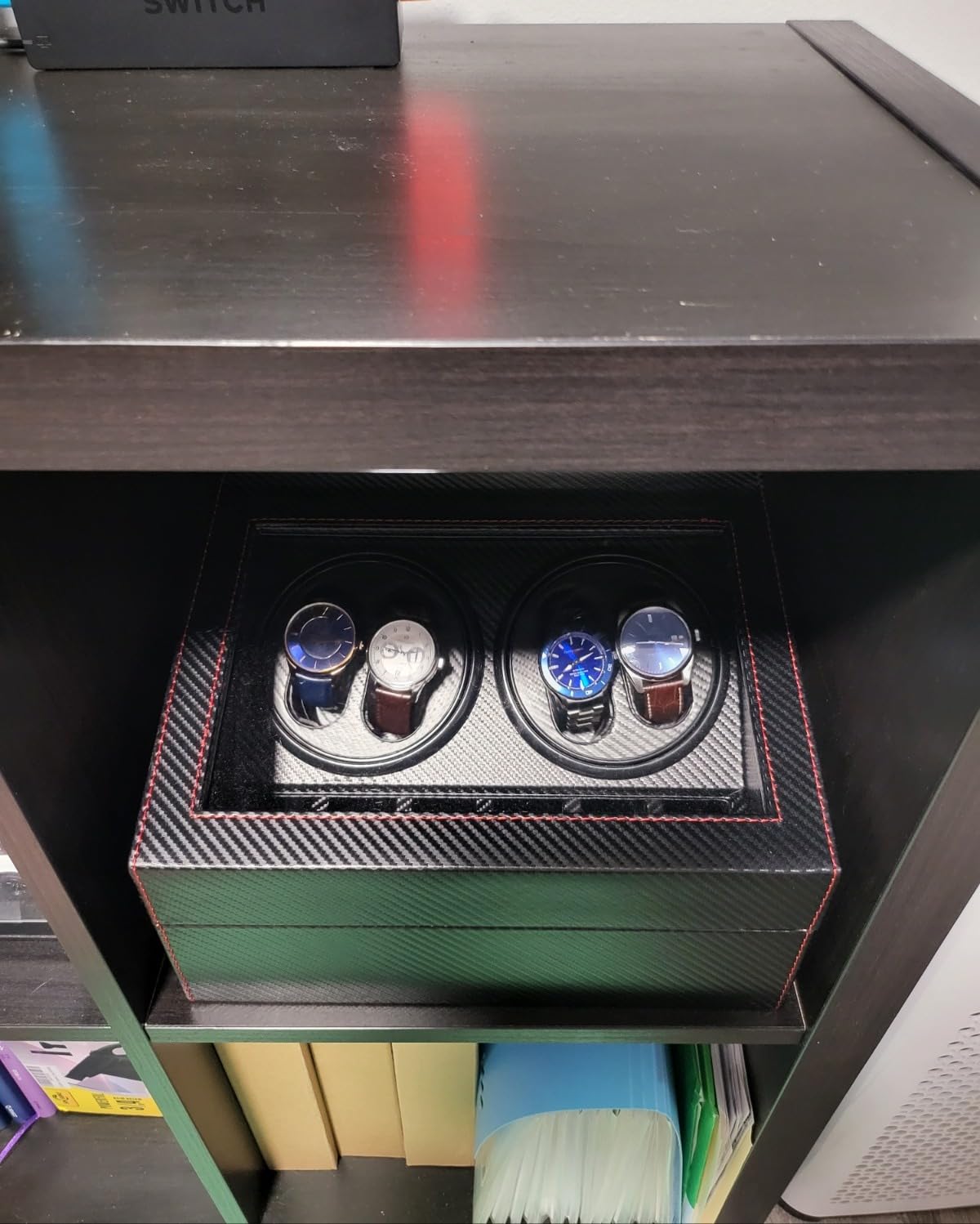 Watch Winder for Automatic Watches, Ultra Quiet Motor, 4 Automatic Watches and 6 Extra Watch Storage Spaces, PU Leather Crocodile Styling customer photo 2