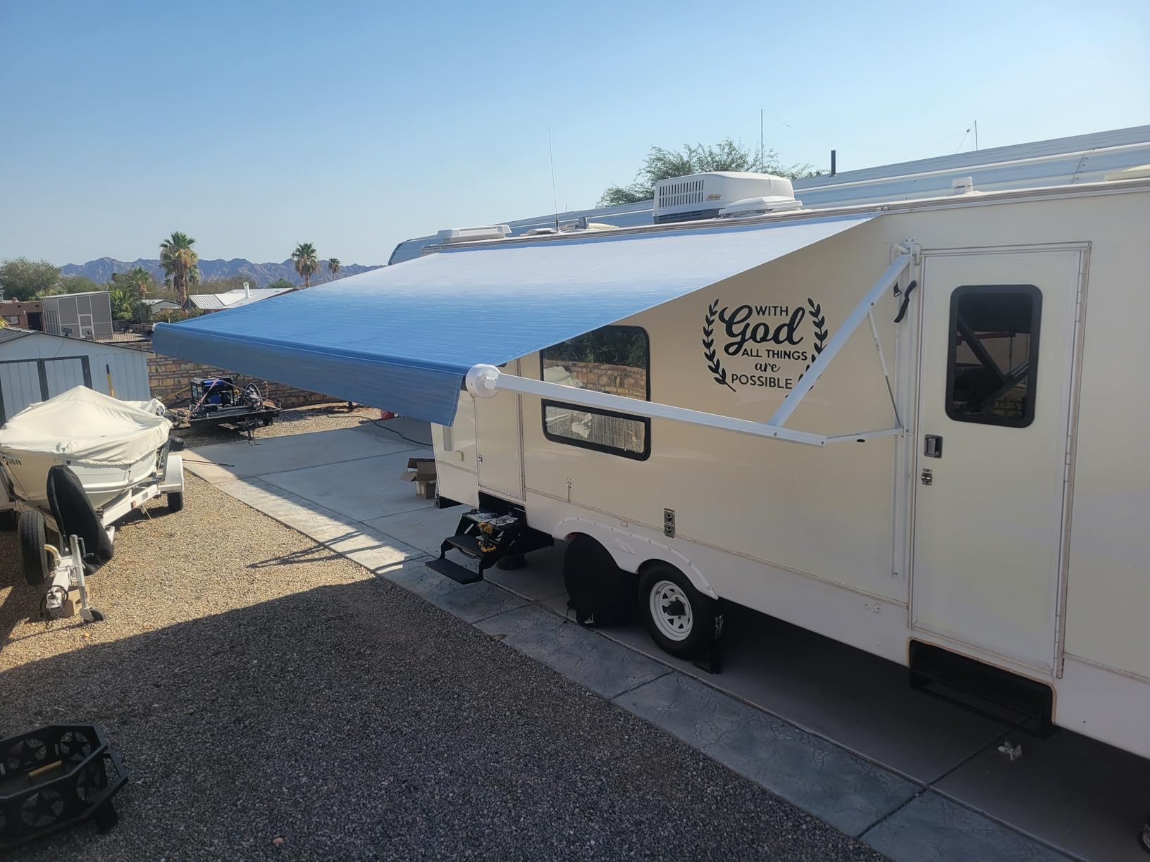 Suncode RV Awning for RV&Camper-Motorized RV Awning,Electric Camper Awning Complete Kit-12x8Ft-Black Frame &Black Strip customer photo 2