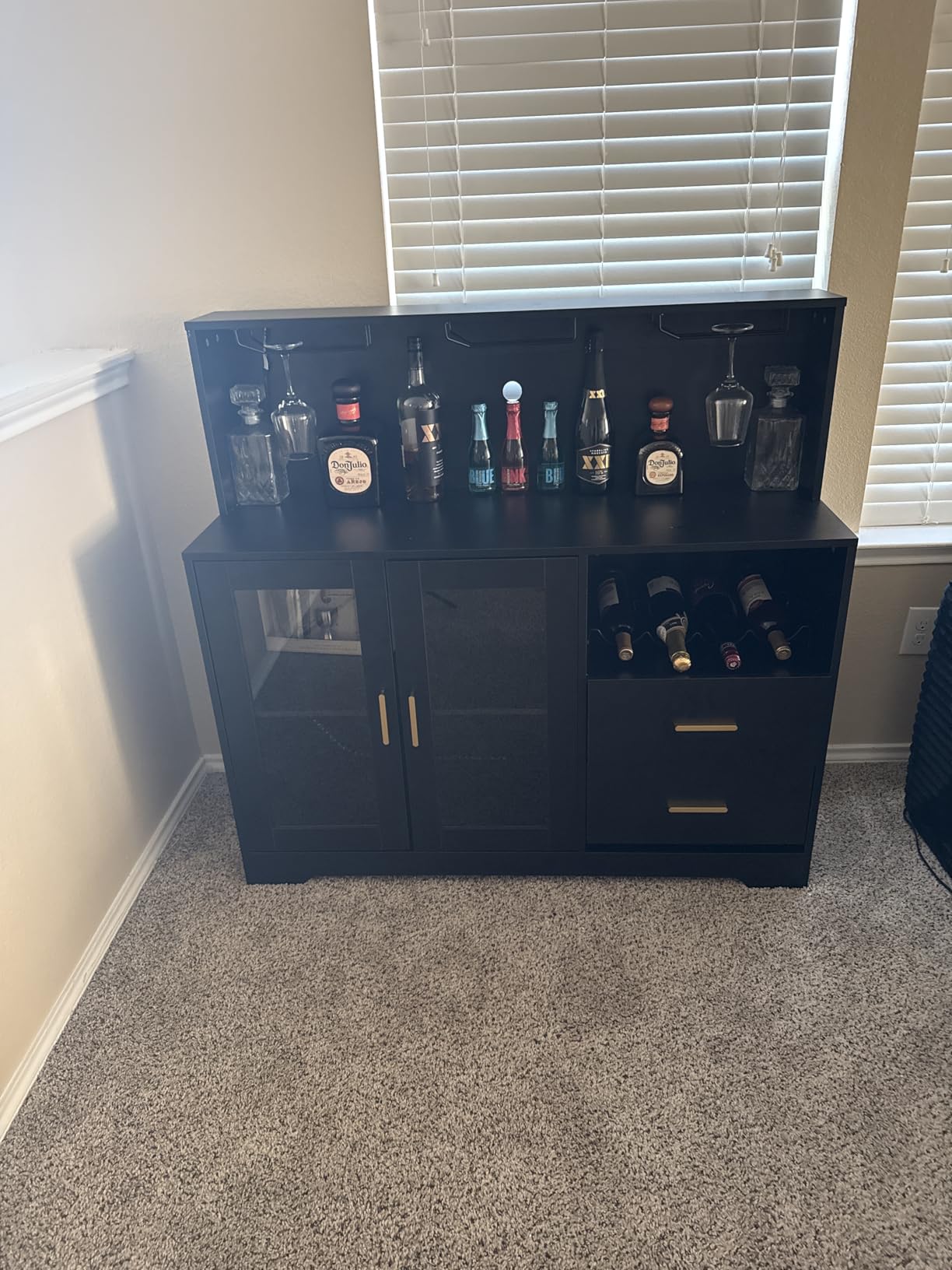 Auromie Wine Bar Cabinet with LED Light, Home Coffee Cabinet with Wine and Glass Rack, Kitchen Buffet Sideboard with Storage Cabinet and Drawers customer photo 1