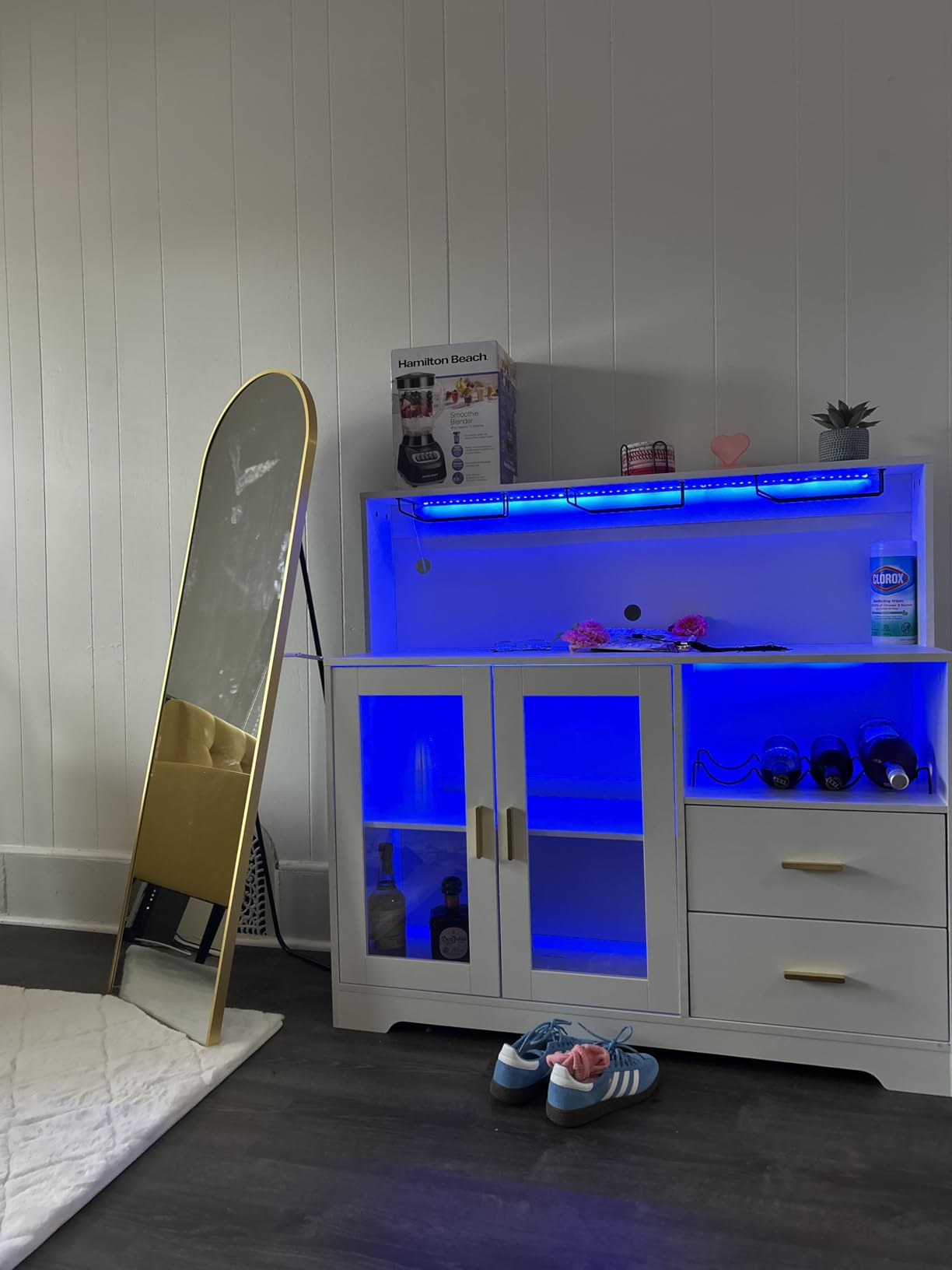 Auromie Wine Bar Cabinet with LED Light, Home Coffee Cabinet with Wine and Glass Rack, Kitchen Buffet Sideboard with Storage Cabinet and Drawers customer photo 2