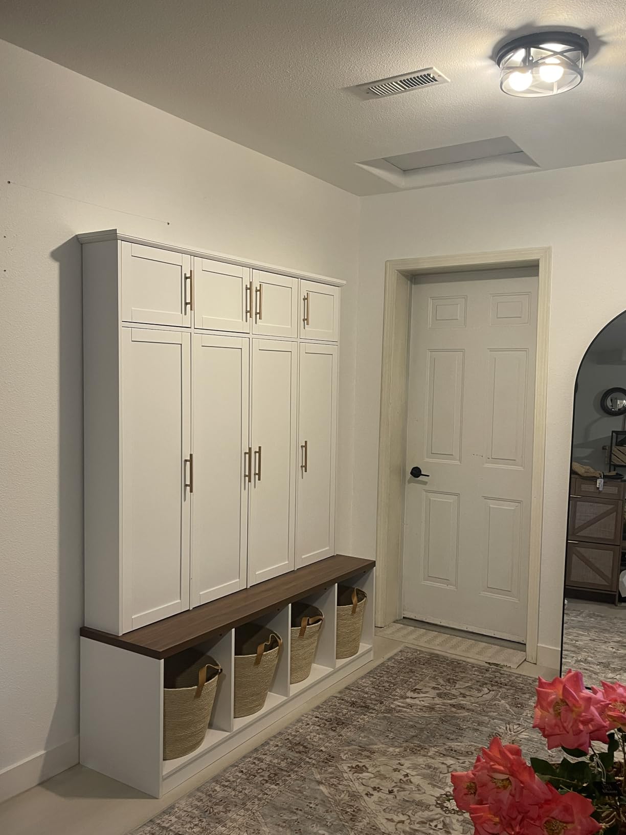 LUMISOL Wide Hall Tree with Bench and Shoe Storage, Entryway Bench with 4 Hidden Hanging Hooks & Storage Cube, Mudroom Coat Rack with 8 Cabinets for Living Room, Black customer photo 2