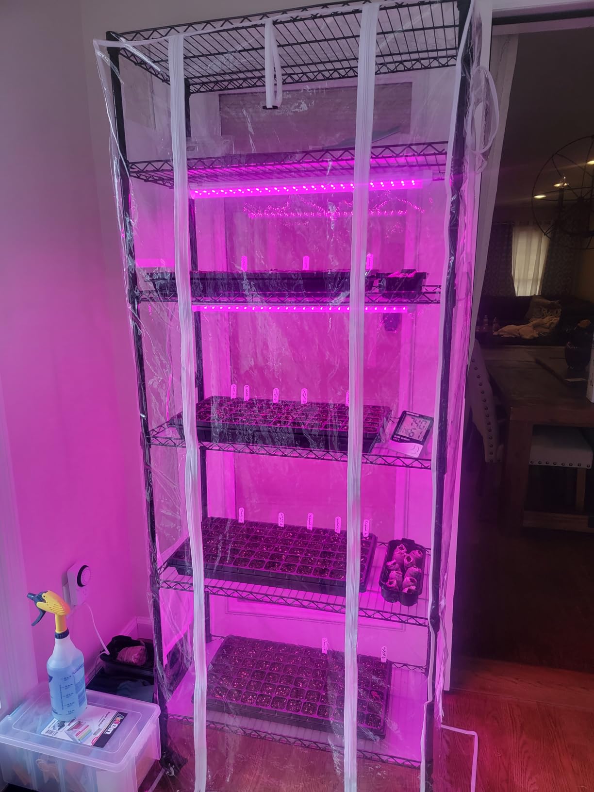 Meonum Indoor Greenhouse with Grow Lights, 6 Tier Metal Plant Shelf with Cover (30