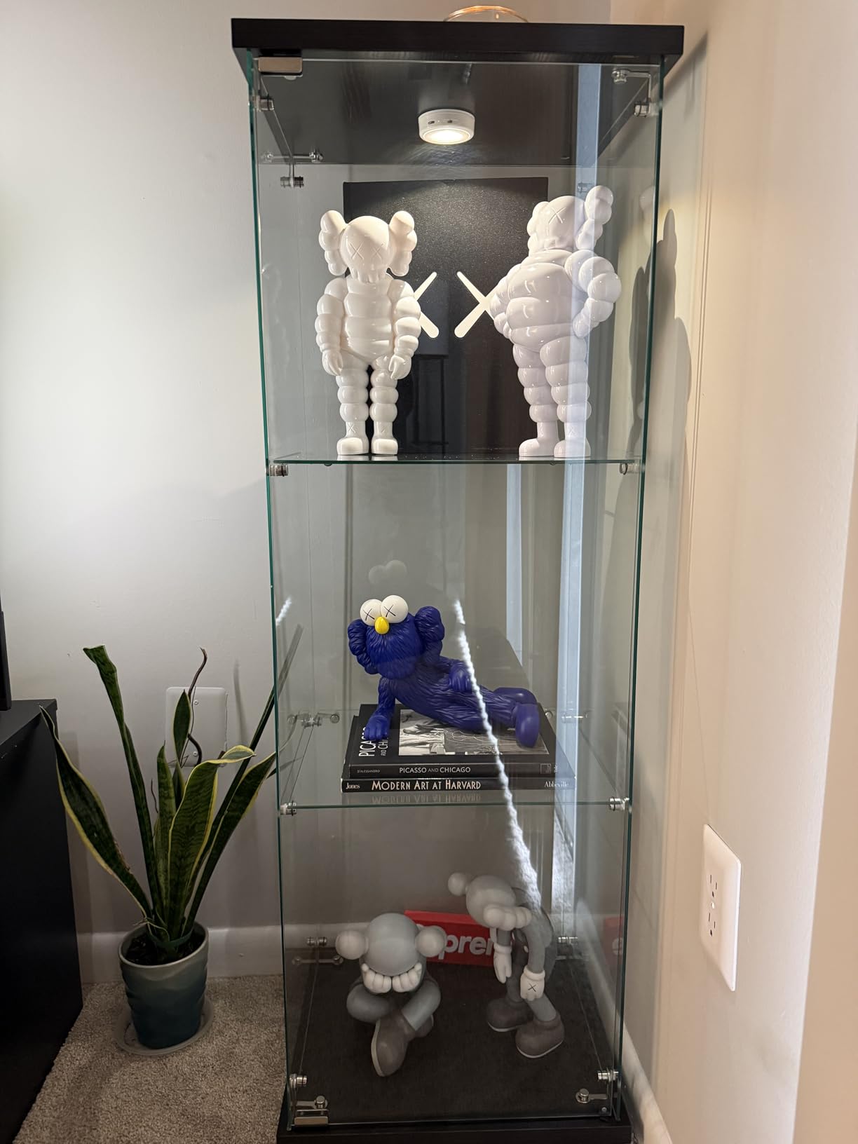 Beauty4U Glass Display Cabinet with LED Light, 4 Shelves, Curio Cabinets for Living Room, Bedroom, Office, White Floor Standing Glass Bookshelf, Quick Installation customer photo 1