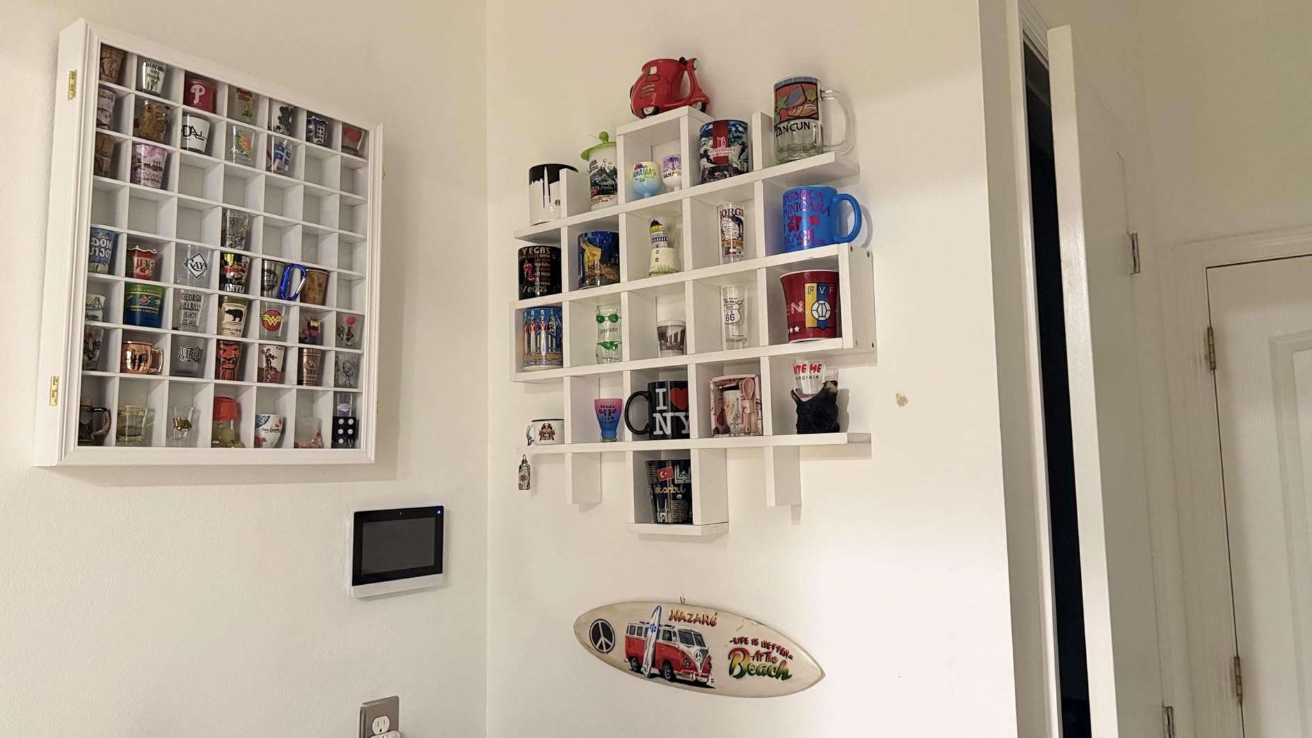 Shot Glass Display Case Wooden Cabinet Rack Holder Wall Mounted 56 Slots Black Shadow Box Lockable with UV Protection Acrylic Glass Door customer photo 2