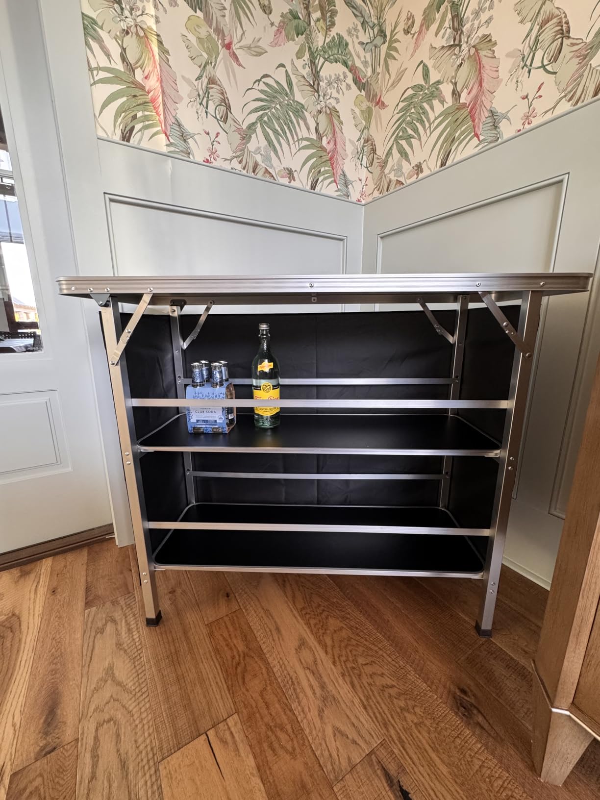 VINGLI Portable Bar Table, 2-Tier Shelves, Mobile Bar Table for Events, Party, Camping, Picnic, Tradeshow, Indoor with Black Skirt, 39