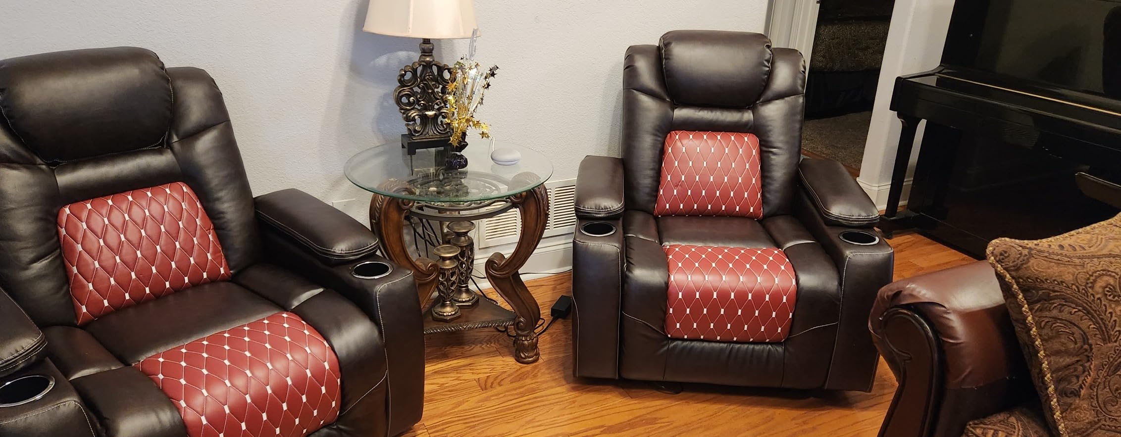 ANJ Power Recliner Chair with Adjustable Powered Headrest Set of 3, Electric Faux Leather Home Theater Seating Overstuffed Reclining Furniture & USB Ports, Cup Holders, Hidden Arm Storage (Black/Red) customer photo 1