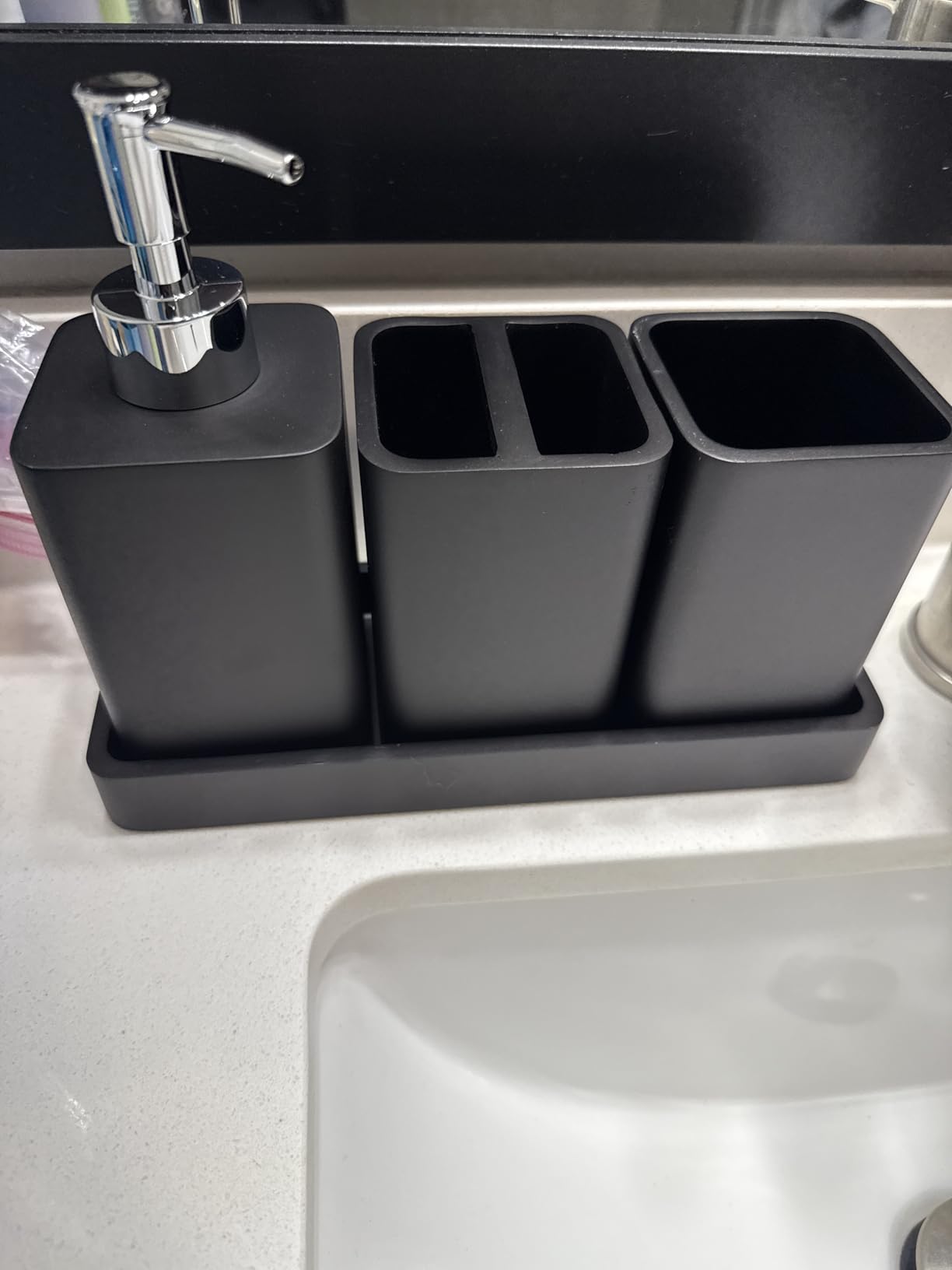 Bathroom Accessories Set, 4 Pcs Bathroom Accessory Set, Soap Dispenser, Toothbrush Holder, Qtip Holder Set, Bathroom Sets Complete, Bathroom Sink Set for Modern Home Decor, White customer photo 1