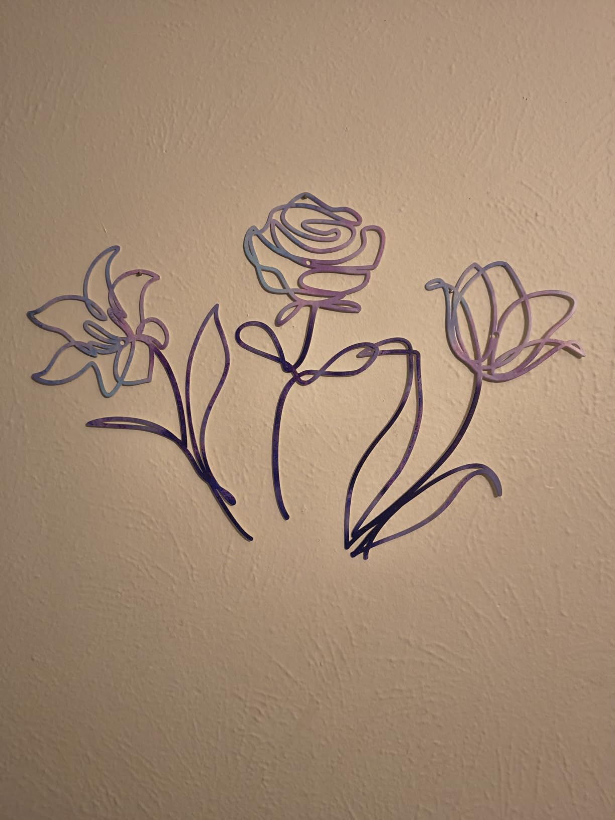 Oubasa Metal Flowers Wall Art Set of 3, Farmhouse Floral Home Decoration, Modern Line Art Flower Wall Decor for Living Room Bedroom Bathroom, Minimalist Botanical Wall Sculpture - Lily, Tulip, Rose customer photo 1