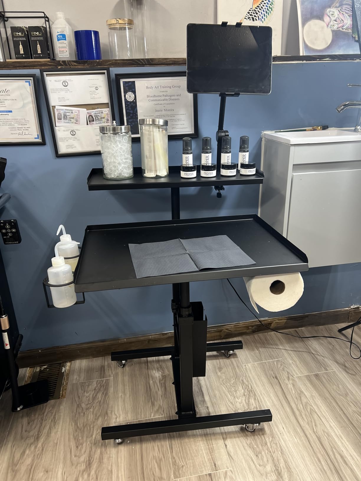 POARMEEY Premium Tattoo Salon Tray Adjustable Double Tier Tattoo Workstation with Wheels for Studio customer photo 2