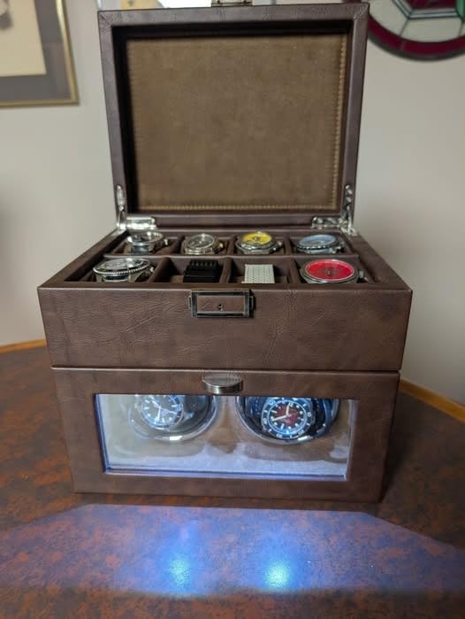 Automatic Watch Winder, Double Watch Winder and 8 Extra Storage Display Box with LED Light, Japanese Quiet Motor, Adjustable Watch Pillows, AC Adapter, Father's Day Gift for Men customer photo 1