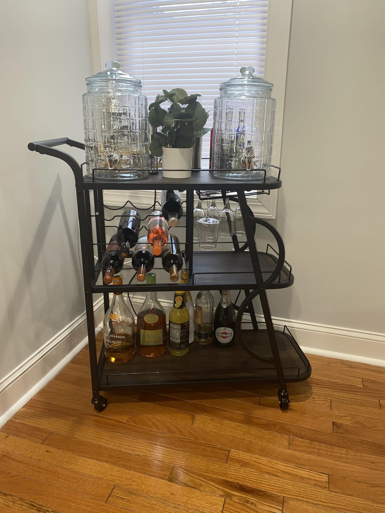 Bar Cart, Gold Bar Carts for The Home, Serving Cart with Wine Glass Holder, 3-Tier Drink Carts with Wheels, Rolling Beverage Trolley for Kitchen, Dining, Living Room (Gold & Marbleized White) customer photo 1