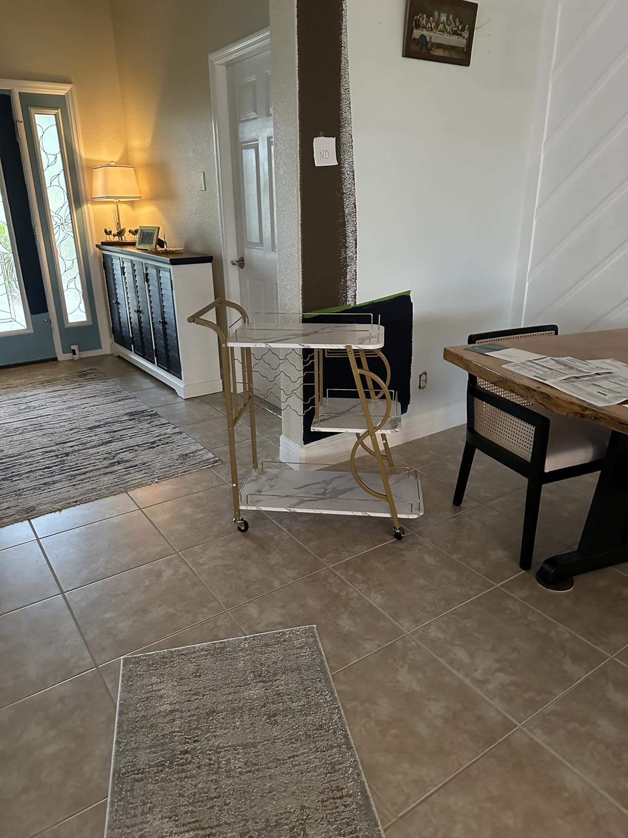 Bar Cart, Gold Bar Carts for The Home, Serving Cart with Wine Glass Holder, 3-Tier Drink Carts with Wheels, Rolling Beverage Trolley for Kitchen, Dining, Living Room (Gold & Marbleized White) customer photo 2