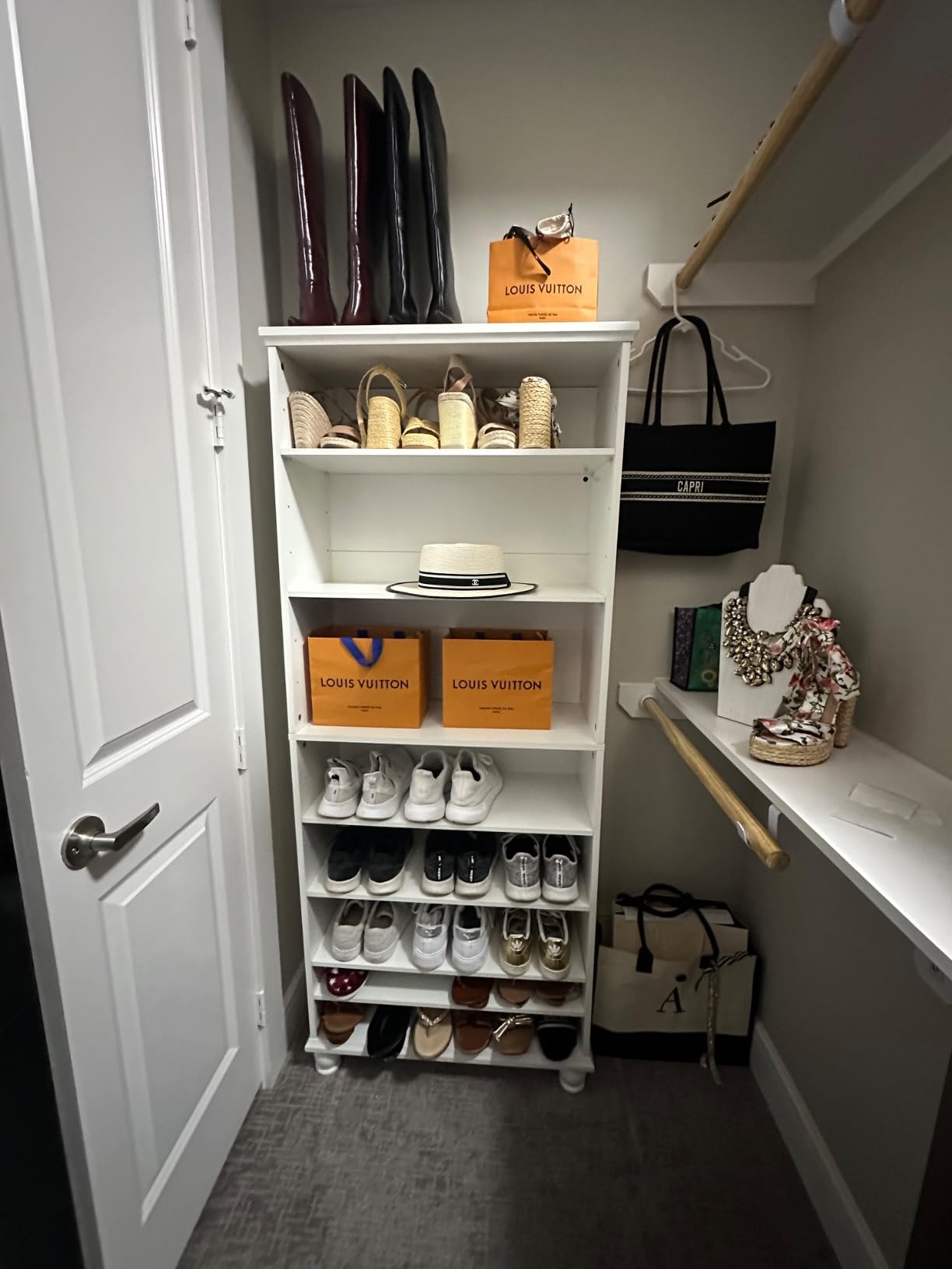 Tribesigns 9-Tier Shoe Storage Cabinet with LED Lighting, 30 Pairs Narrow Tall Freestanding Shoes Cabinet, White Wood Entryway Shoe Organizer with Solid Wooden Legs for Closet (2, White) customer photo 1