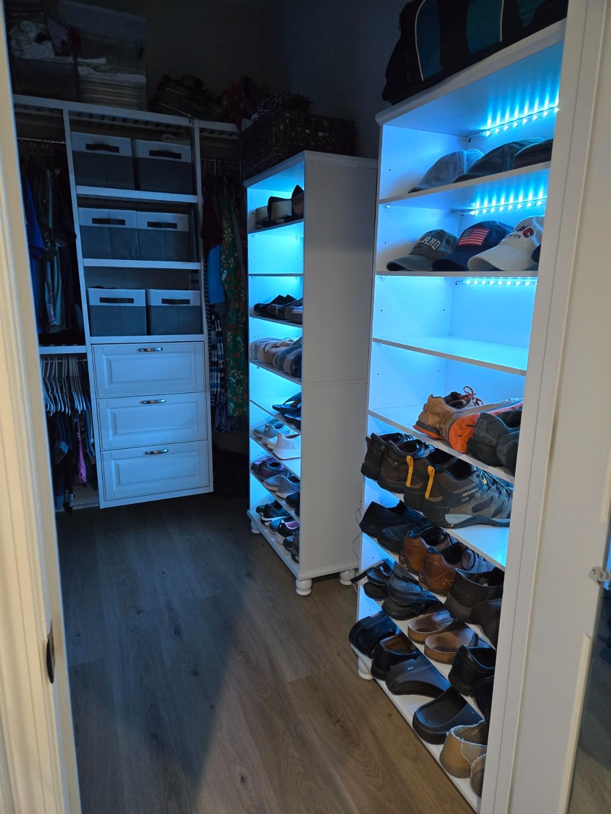 Tribesigns 9-Tier Shoe Storage Cabinet with LED Lighting, 30 Pairs Narrow Tall Freestanding Shoes Cabinet, White Wood Entryway Shoe Organizer with Solid Wooden Legs for Closet (2, White) customer photo 2